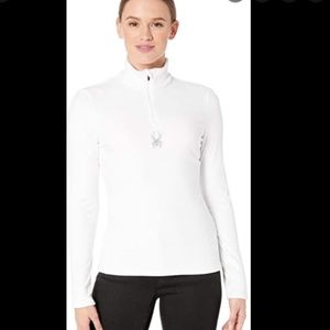 Spyder womens L white shimmer bug zip t- neck ski snow base layer